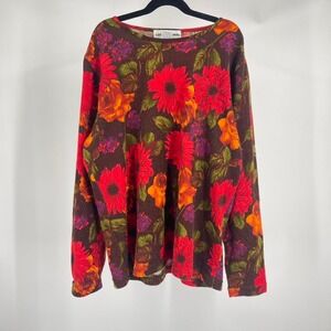 Retro Groovy Floral Colorful Top Long Sleeve Shirt 70s Style Medium Hippie Funky